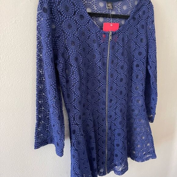 NWT Anthropologie Only Hearts Love is Enough Blue Sheer Lace Zipper large - Picture 12 of 13